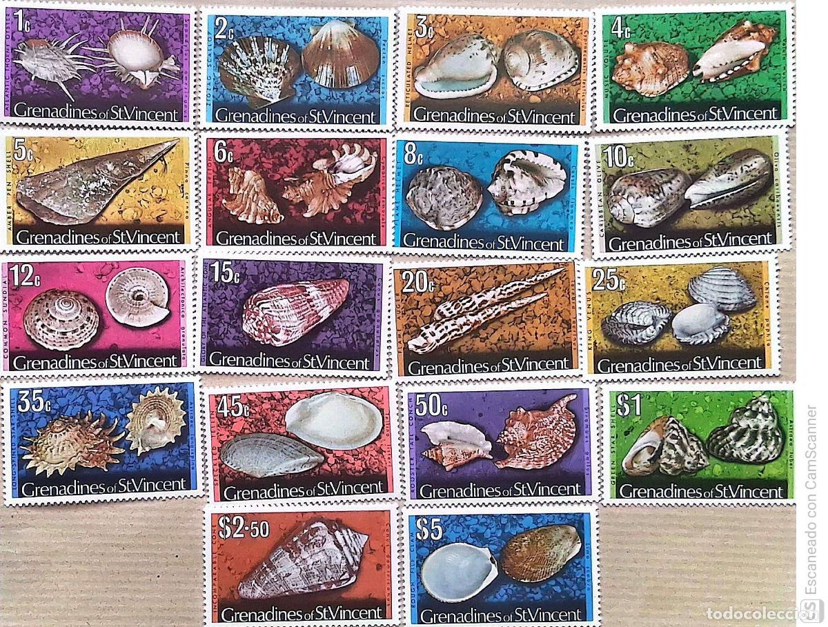 Sellos: San Vicente (Islas Granadinas). 34/51 Serie b&aacute;sica: Conchas. 1974. Sellos nuevos y numeraci&oacute;n Yvert.