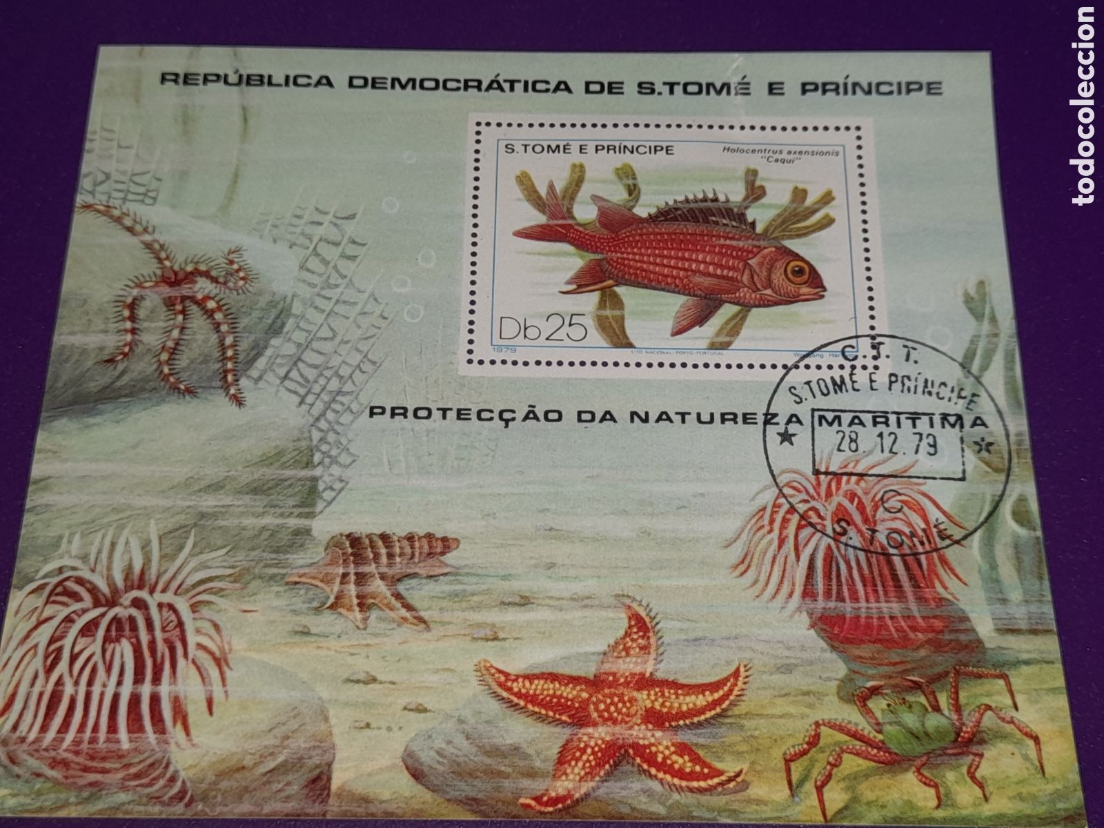 Sellos: HB Tome Pr&iacute;ncipe mtdo 1979. Peces. Pescado. Fauna, vida marina. Estrella. Anemonas. Arrecife. Coral.