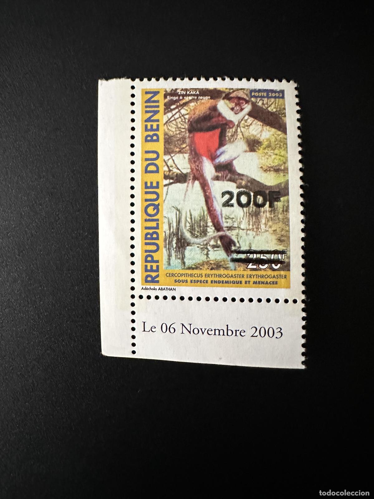 Sellos: Benin 2007 Mi. 1408 Mono de vientre rojo Zin Kaka sobreimpresi&oacute;n vida silvestre