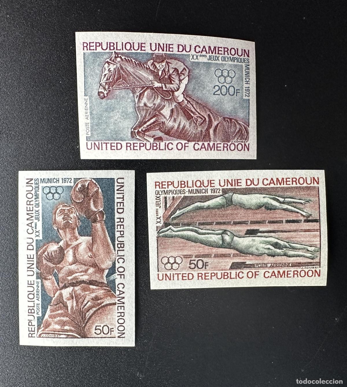 Sellos: Camer&uacute;n 1972 Mi. 700 - 702 Segunda edici&oacute;n de los Juegos Ol&iacute;mpicos M&uacute;nich Caballo Boxeo Nataci&oacute;n