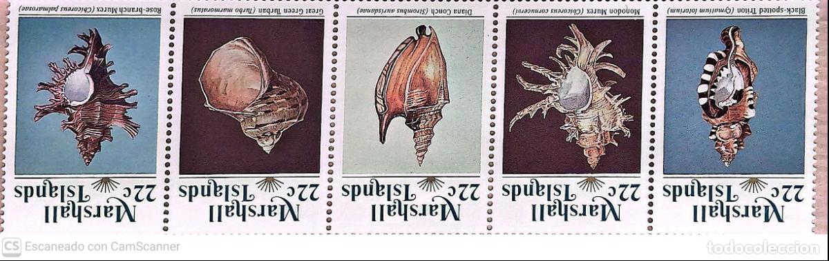Sellos: Marshall. 73/77 Fauna marina: Conchas. 1985. Sellos nuevos y numeraci&oacute;n Yvert.