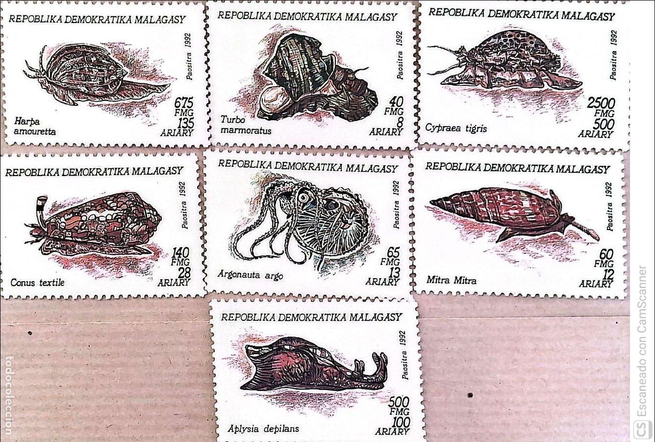 Sellos: Madagascar. 1151/57 Fauna marina: Conchas. 1992. Sellos nuevos y numeraci&oacute;n Yvert.