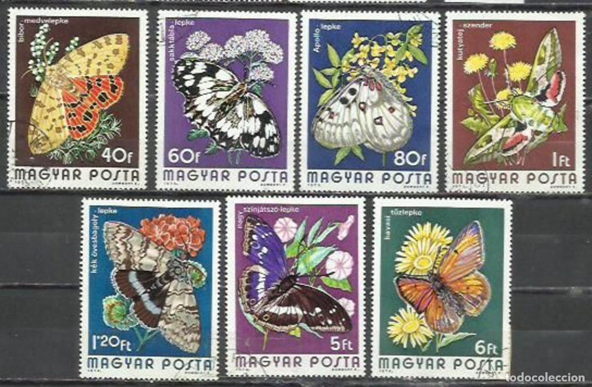 Sellos: 5803-HUNGRIA SERIE COMPLETA MARIPOSAS INSECTOS 1974 N&ordm; 2394/2400