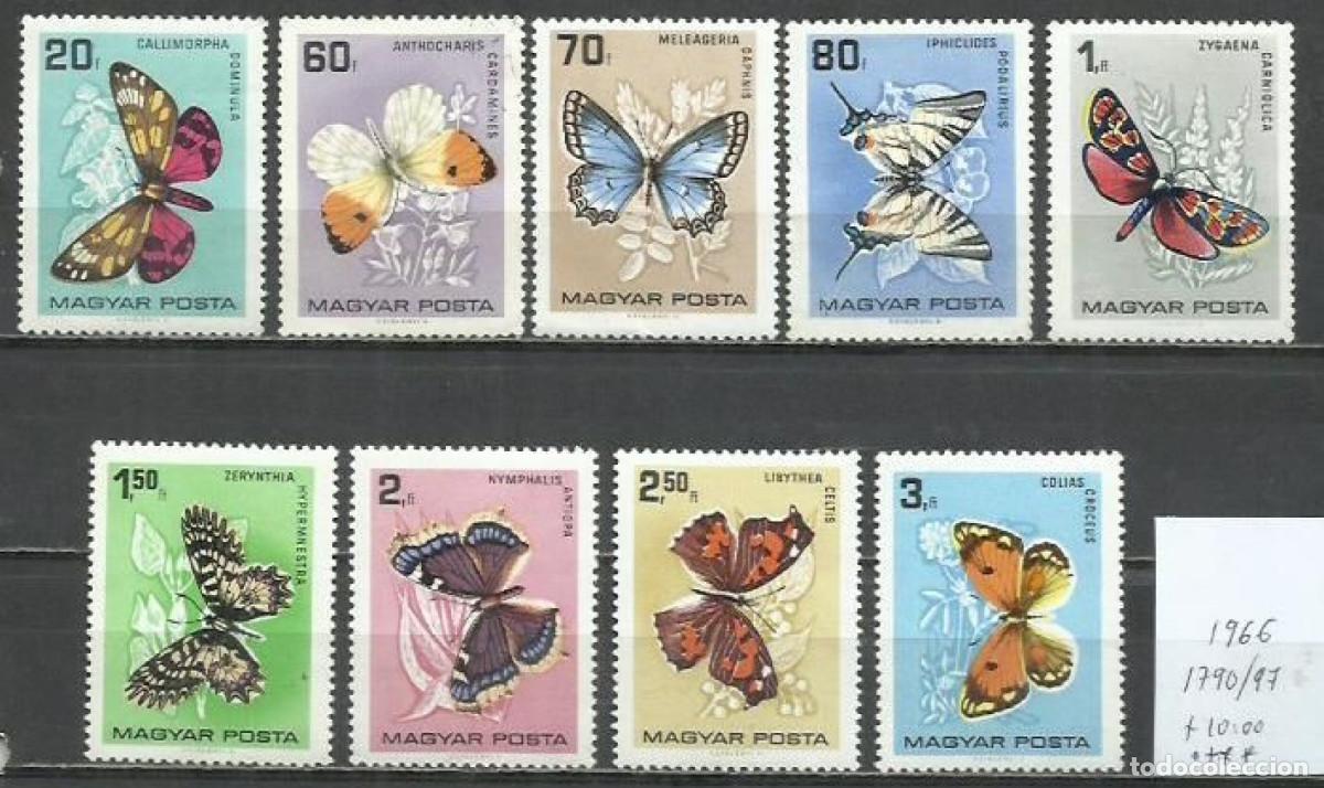 Sellos: 8051-HUNGRIA SERIE COMPLETA MARIPOSAS INSECTOS 1966 N&ordm; 1790/1797