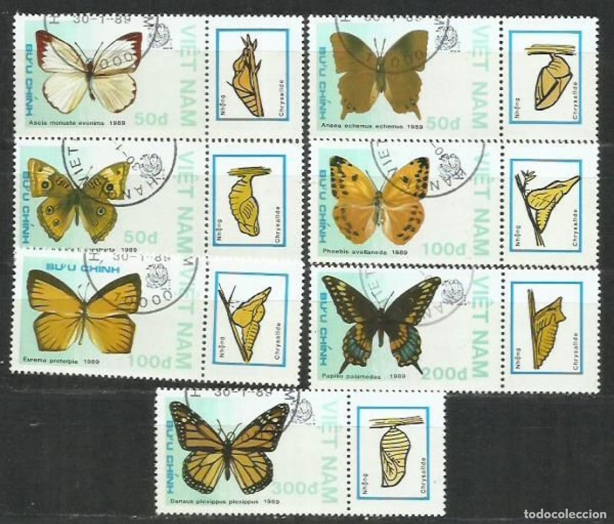 Sellos: 9880-SERIE COMPLETA VIETNAM MARIPOSAS INSECTOS 1989 N&ordm; 949/955