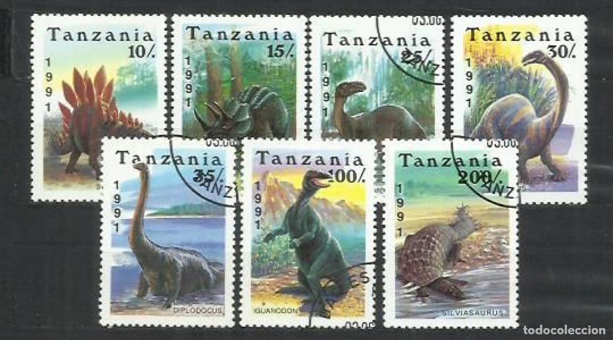 Sellos: 9676-SERIE COMPLETA TANZANIA 1991 N&ordm; 714/720 YVERT 8,00&euro; DINOSAURIOS ANIMALES PREHISTORICOS