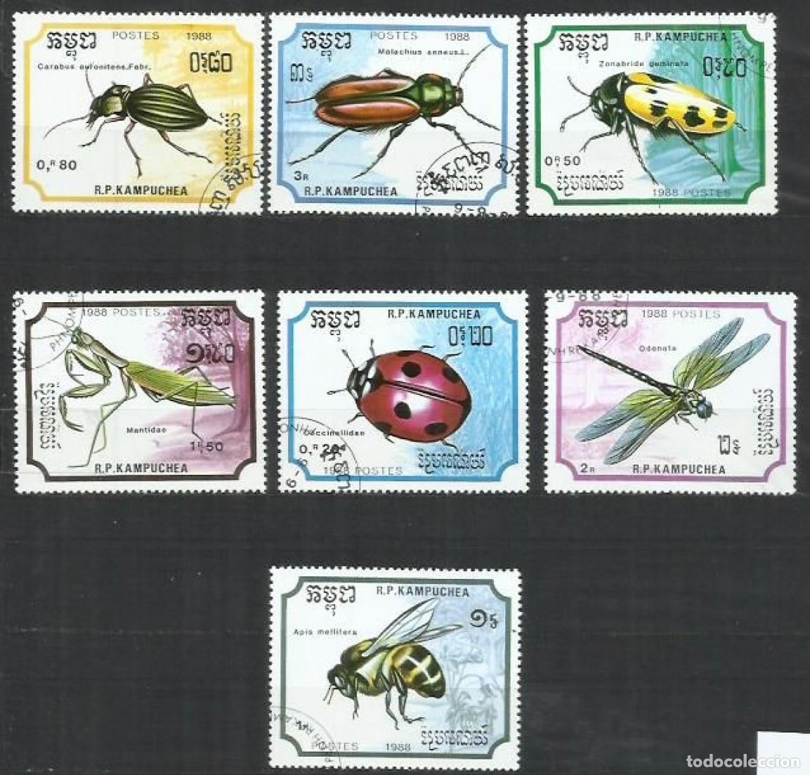 Sellos: 9803-SERIE COMPLETA INSECTOS KAMPUCHEA 1988 N&ordm;830/836 ASIA