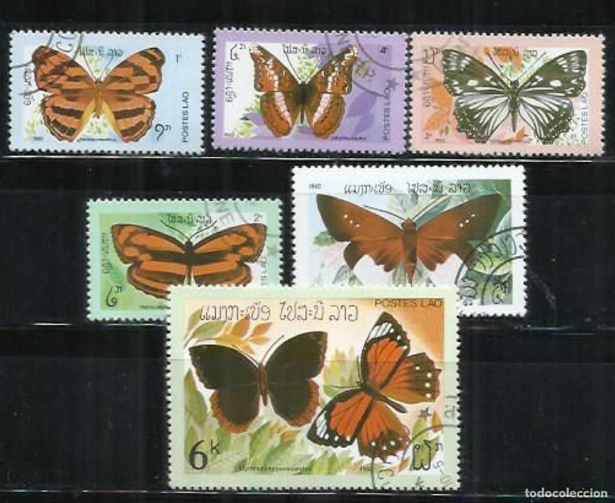 Sellos: 2846B-LAO LAOS SERIE COMPLETA MARIPOSAS INSECTOS 1982 N&ordm; 406/411