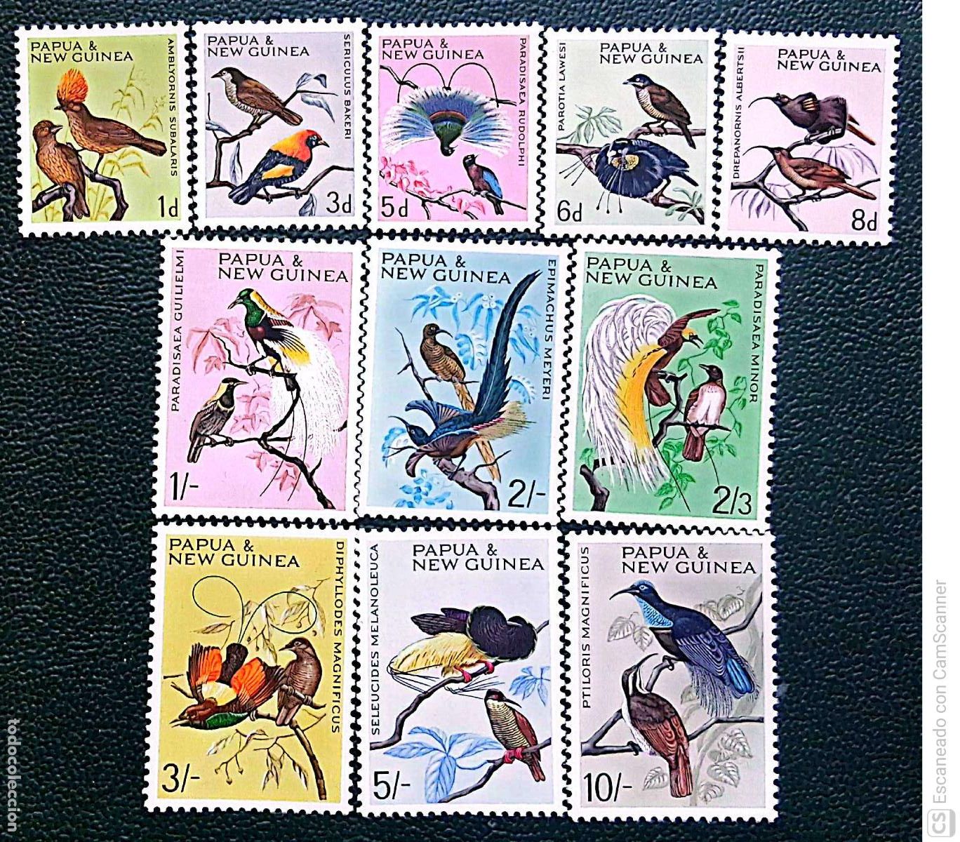 Sellos: Pap&uacute;a Nueva Guinea. 62/72 Serie b&aacute;sica. Fauna: Av&eacute;s del Para&iacute;so1964-65. Sellos nuevos con charnela