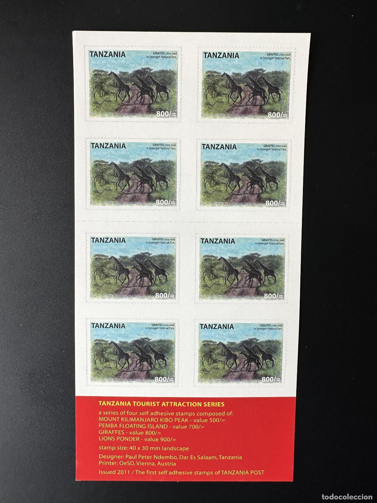 Sellos: Libreta Tanzania 2011 Mi. 4819 MH con forma de cuaderno animales salvajes jirafas adhesivo skl.