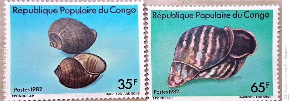 Sellos: Rep&uacute;blica Popular Congo. 683A/683B Fauna marina: Conchas. 1982. Sellos nuevos y numeraci&oacute;n Yvert.