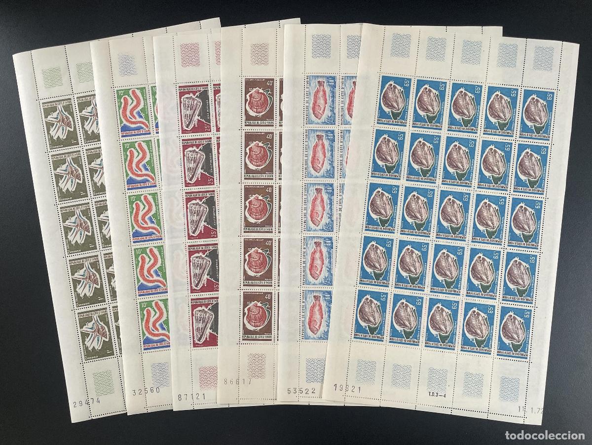 Sellos: Costa de Marfil 1971-1973 YT 324-328 tabl&oacute;n conchas fauna marina