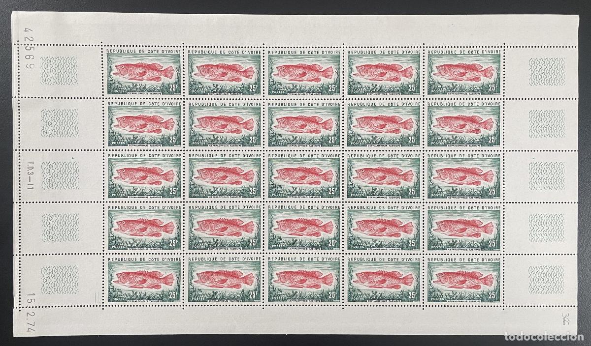 Sellos: Costa de Marfil 1974 YT 366 tabl&oacute;n pescado Cephalopholis taeniops fauna
