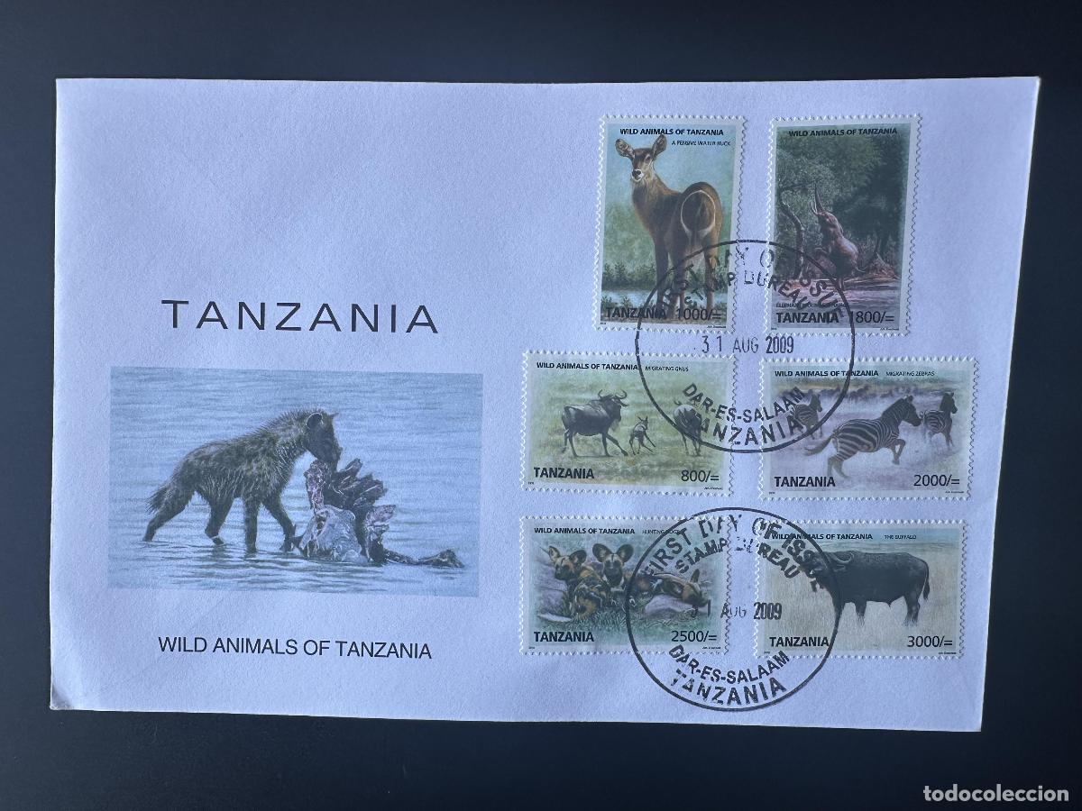 Sellos: Tanzania 2009 Mi. 4654 - 4664 (II) FDC Primer d&iacute;a Animales salvajes Elefante Buck Dog