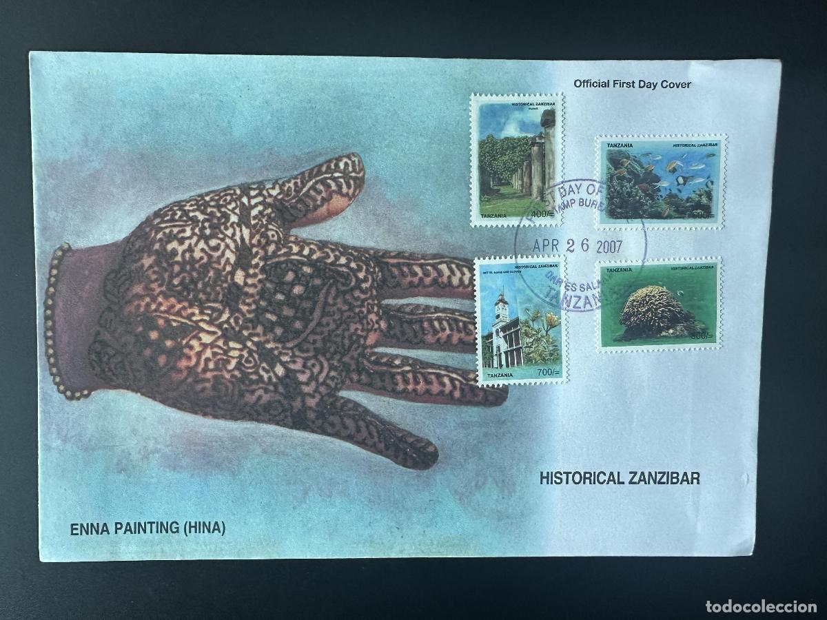 Sellos: Tanzania 2007 Mi. 4458 - 4461 FDC Primer d&iacute;a: pez flor hist&oacute;rico de Zanz&iacute;bar
