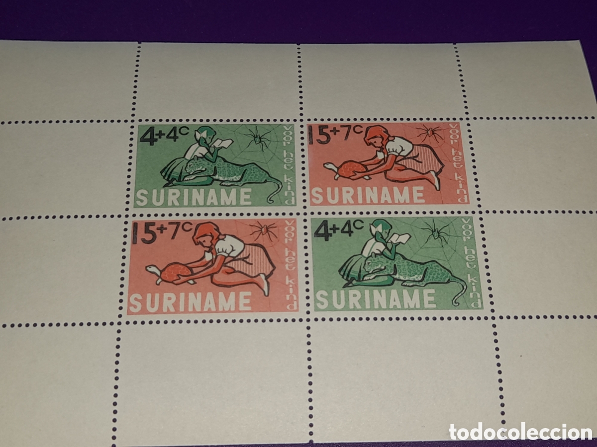 Sellos: HB Surinam nuevo 1965. Protecci&oacute;n infancia. Ni&ntilde;os. Animales dom&eacute;sticos. Conejo. Tortuga. Mono. Le