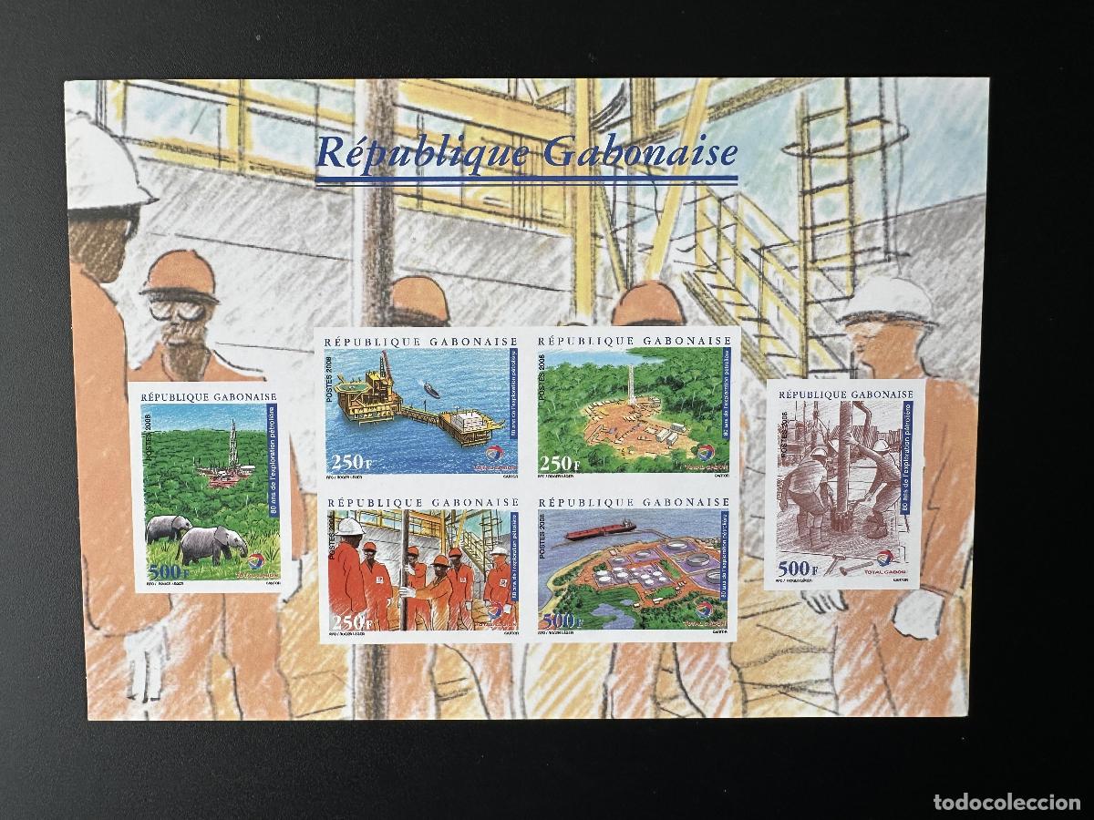 Sellos: Gab&oacute;n 2008 Mi. Bl. 130 ND Petroleum Exploration Oil Total Elephant Wildlife
