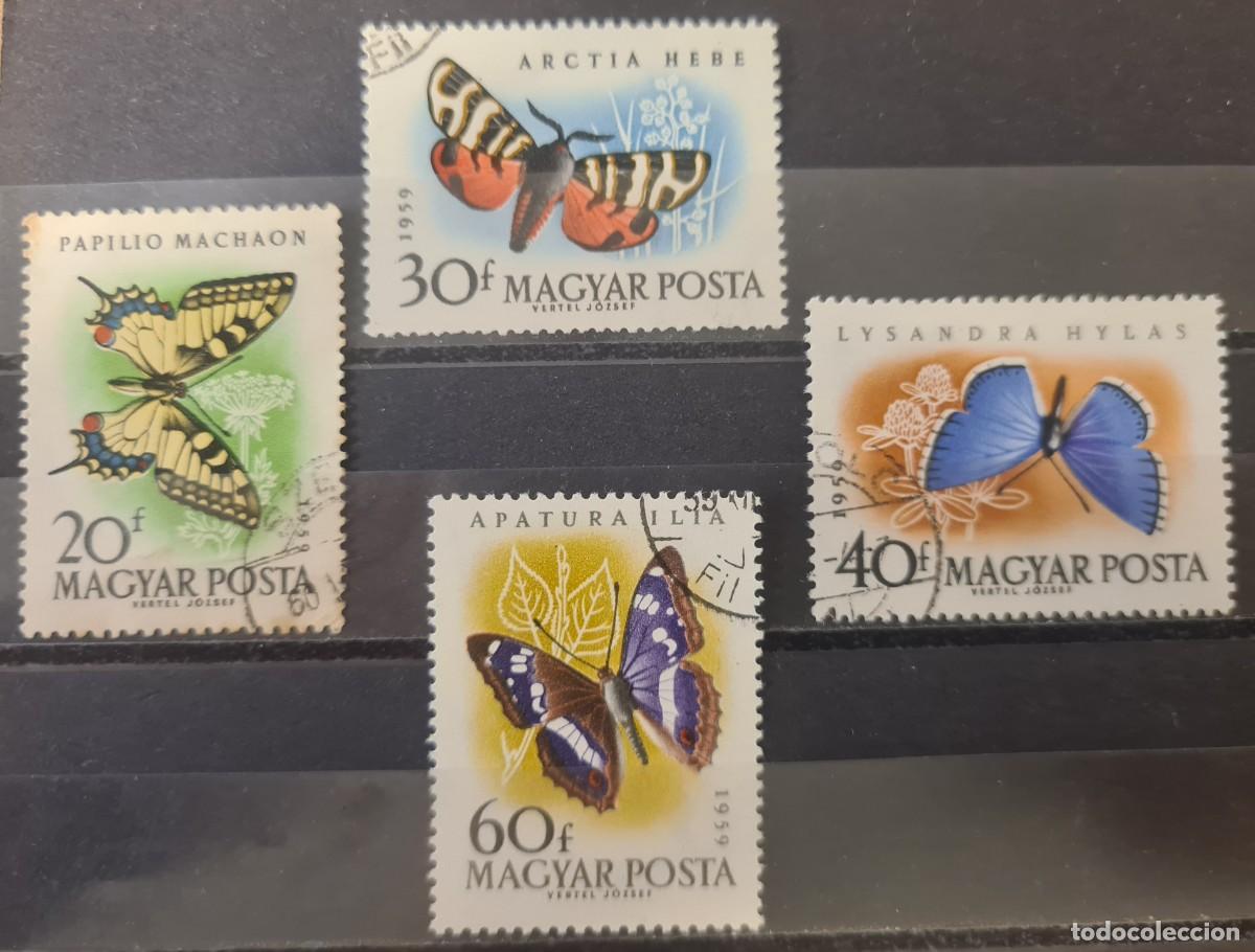 Sellos: Serie completa de sellos usados de Hungr&iacute;a 1959: Mariposas