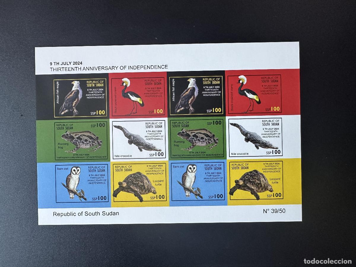 Sellos: Sud&aacute;n del Sur 2024 Mi. 41 - 46 ND Fauna Birds Prey Frog Owl V&ouml;gel