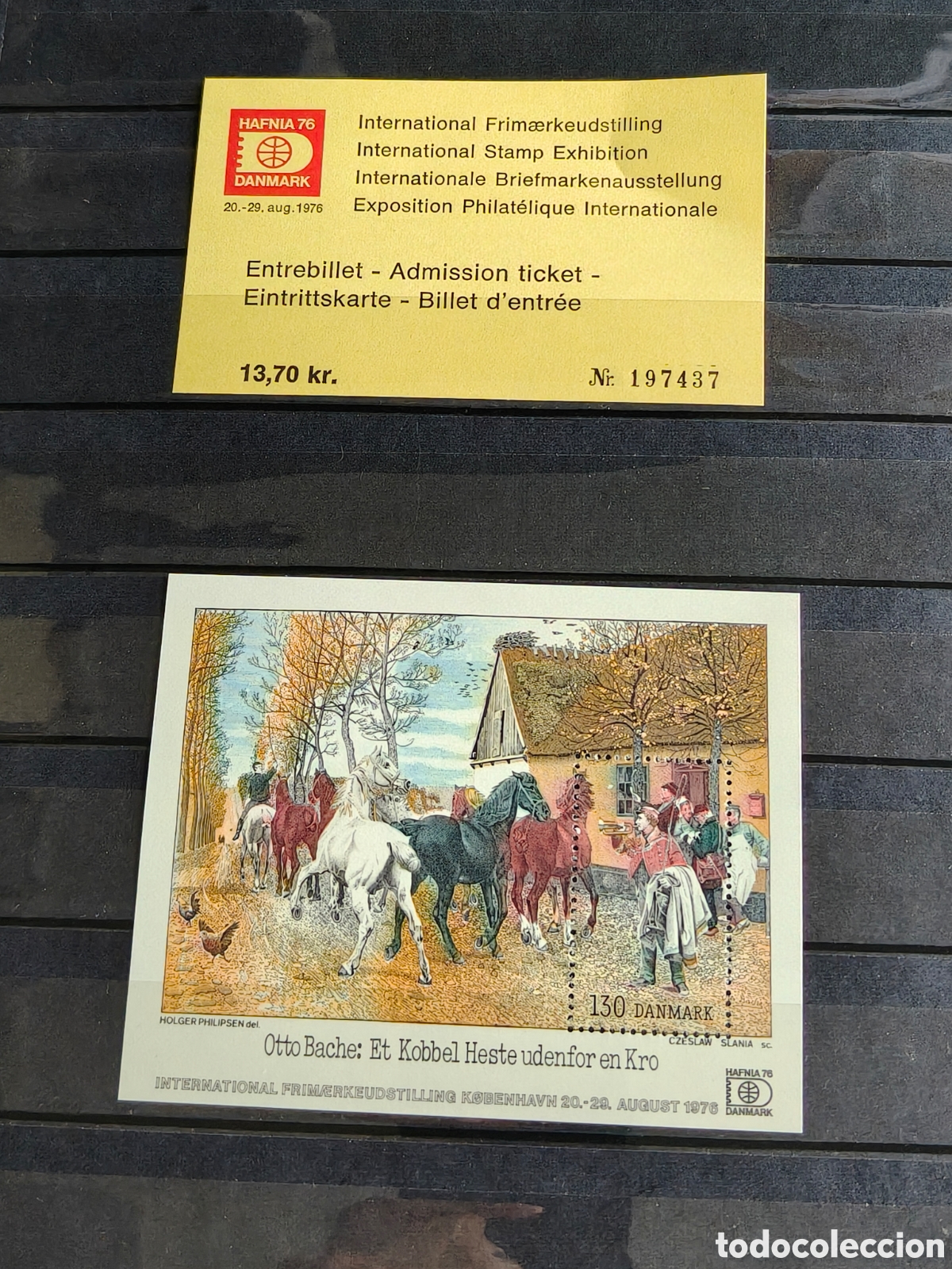 Sellos: Dinamarca sellos caballos Expo filatelia 1976 con entrada Yvert HB 4 sellos nuevos ***