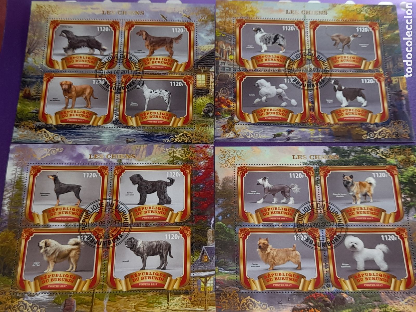 Sellos: HB Burundi mtdo 2017. Animales domestico mam&iacute;fero. Perros. Fauna.
