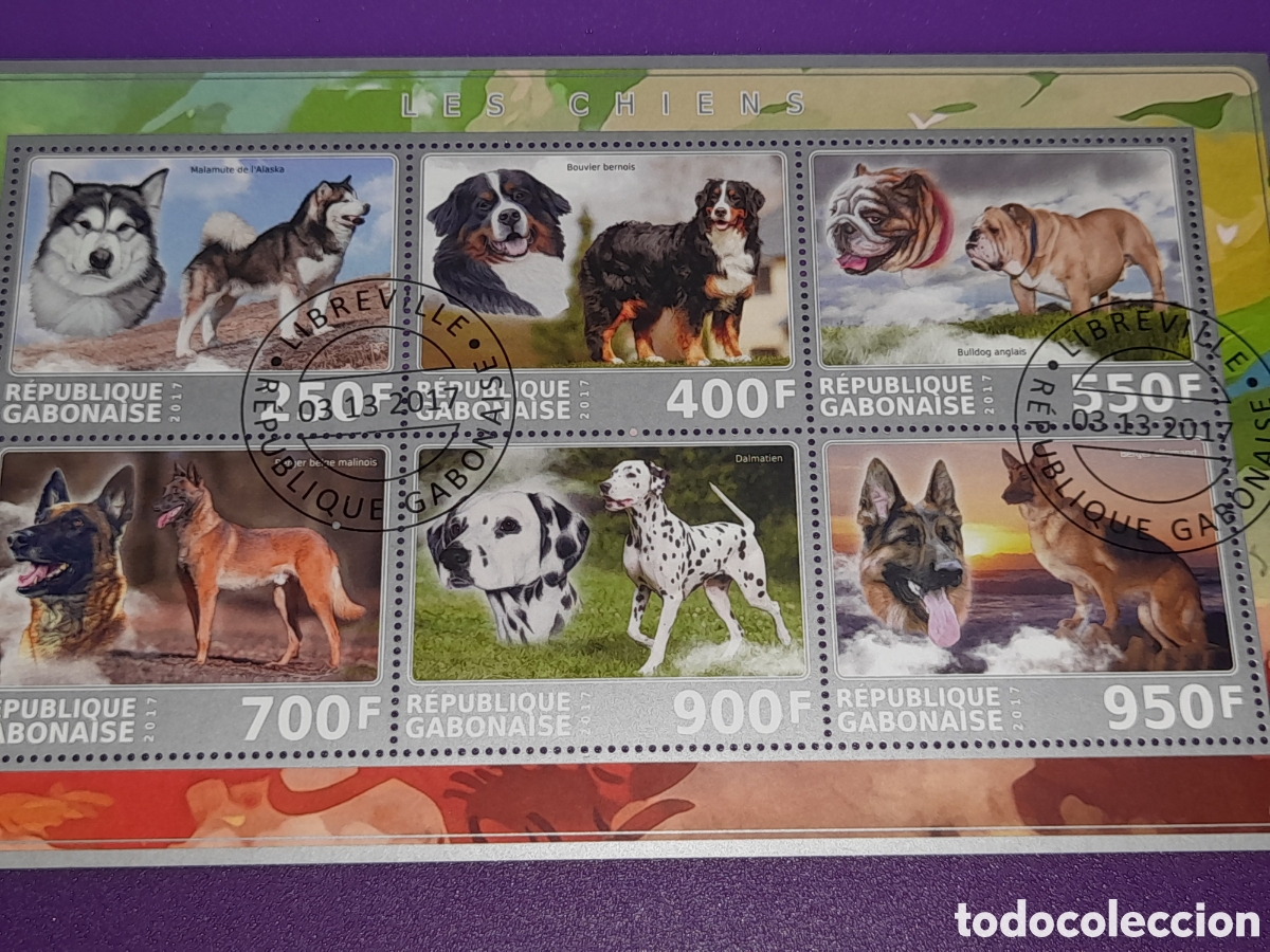 Sellos: HB Gabon mtdo 2017. Animales dom&eacute;sticos mam&iacute;feros. Perros. Fauna.