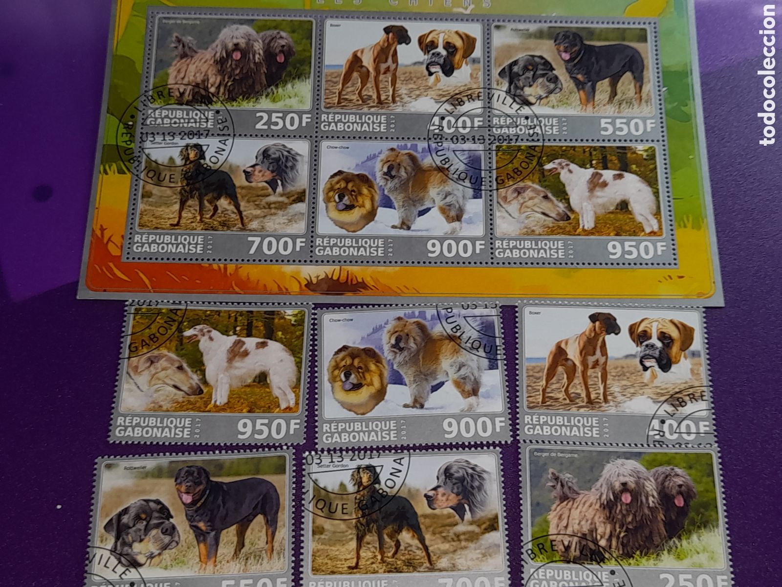 Sellos: HB Gabon mtdo 2017. Animales dom&eacute;sticos mam&iacute;feros. Perros. Fauna.