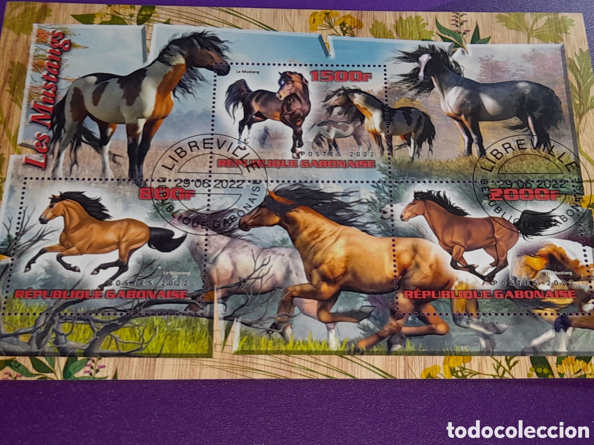 Sellos: HB Gabon mtdo 2017. Animales salvajes mam&iacute;feros. Caballos. Equinos. Fauna. Yeguada.