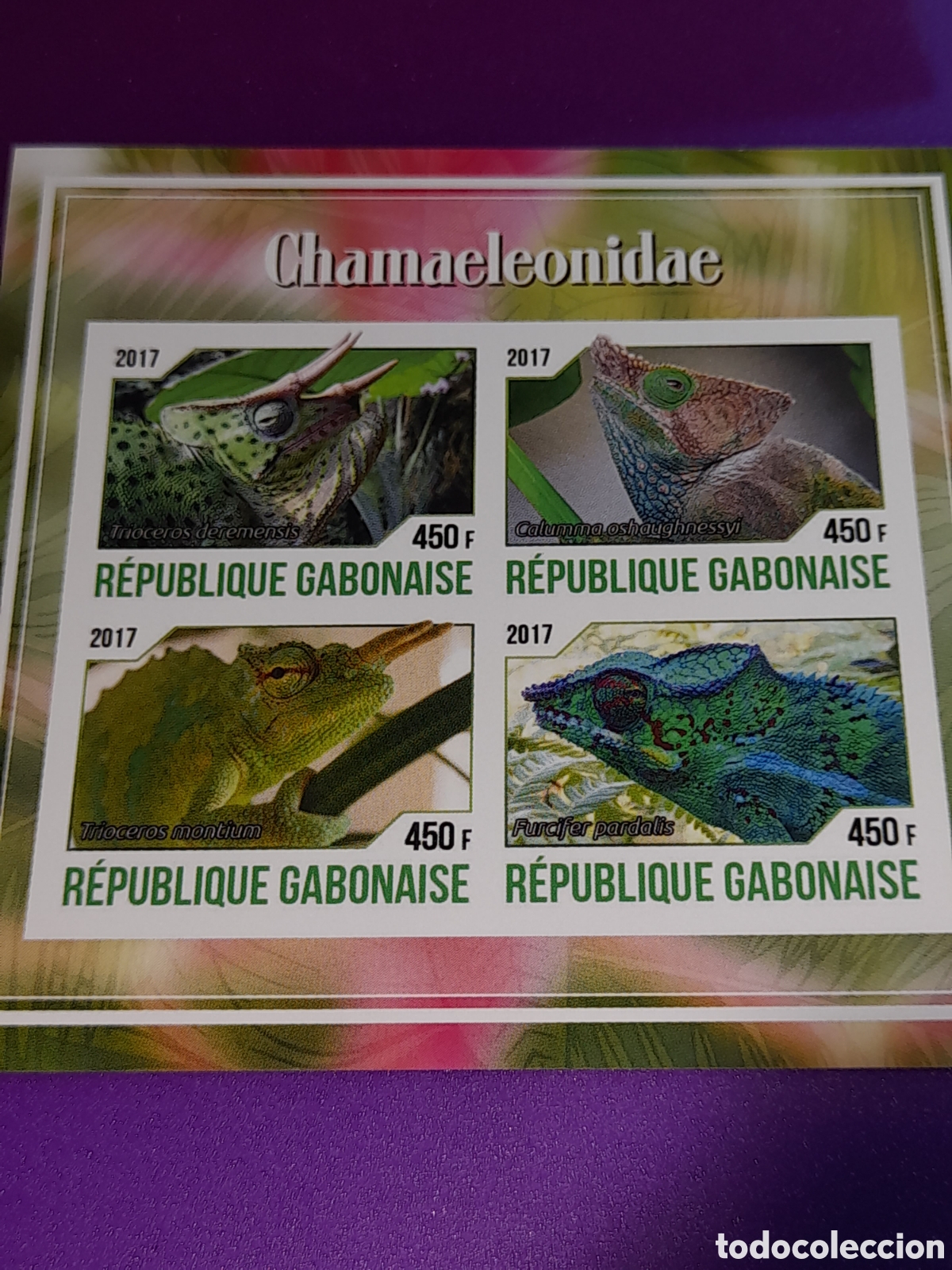Sellos: HB Gabon nuevo/sd 2017. Camale&oacute;n. Animales salvajes. Reptiles. Naturaleza.