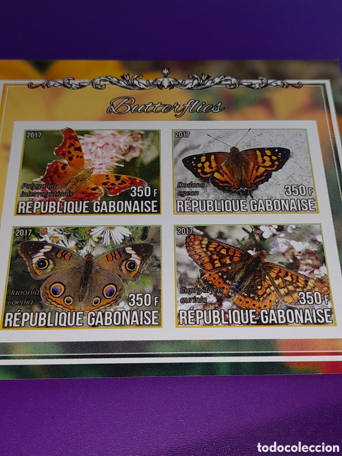 Sellos: HB Gabon nuevo/sd 2017. Mariposas. Polillas. Insectos. Fauna. Animales. Flores. Naturaleza.