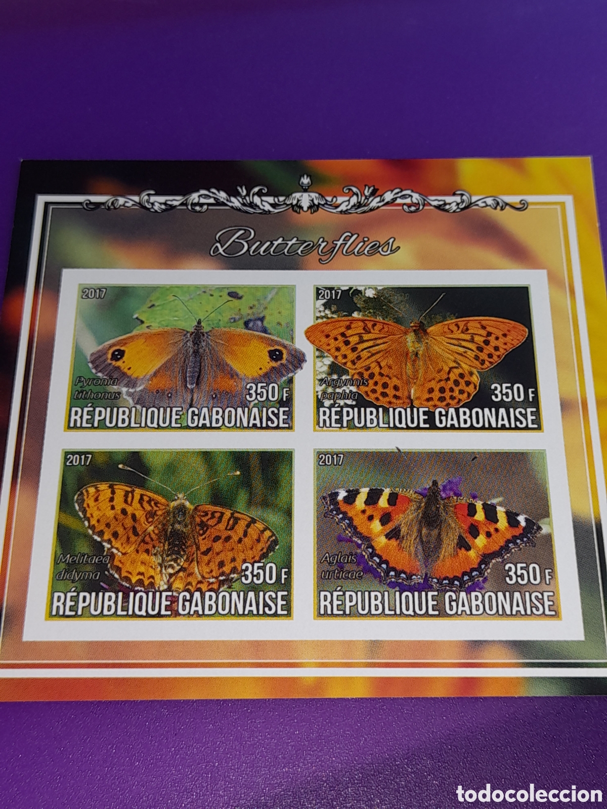 Sellos: HB Gabon nuevo/sd 2017. Mariposas. Polillas. Insectos. Fauna. Animales. Flores. Naturaleza.