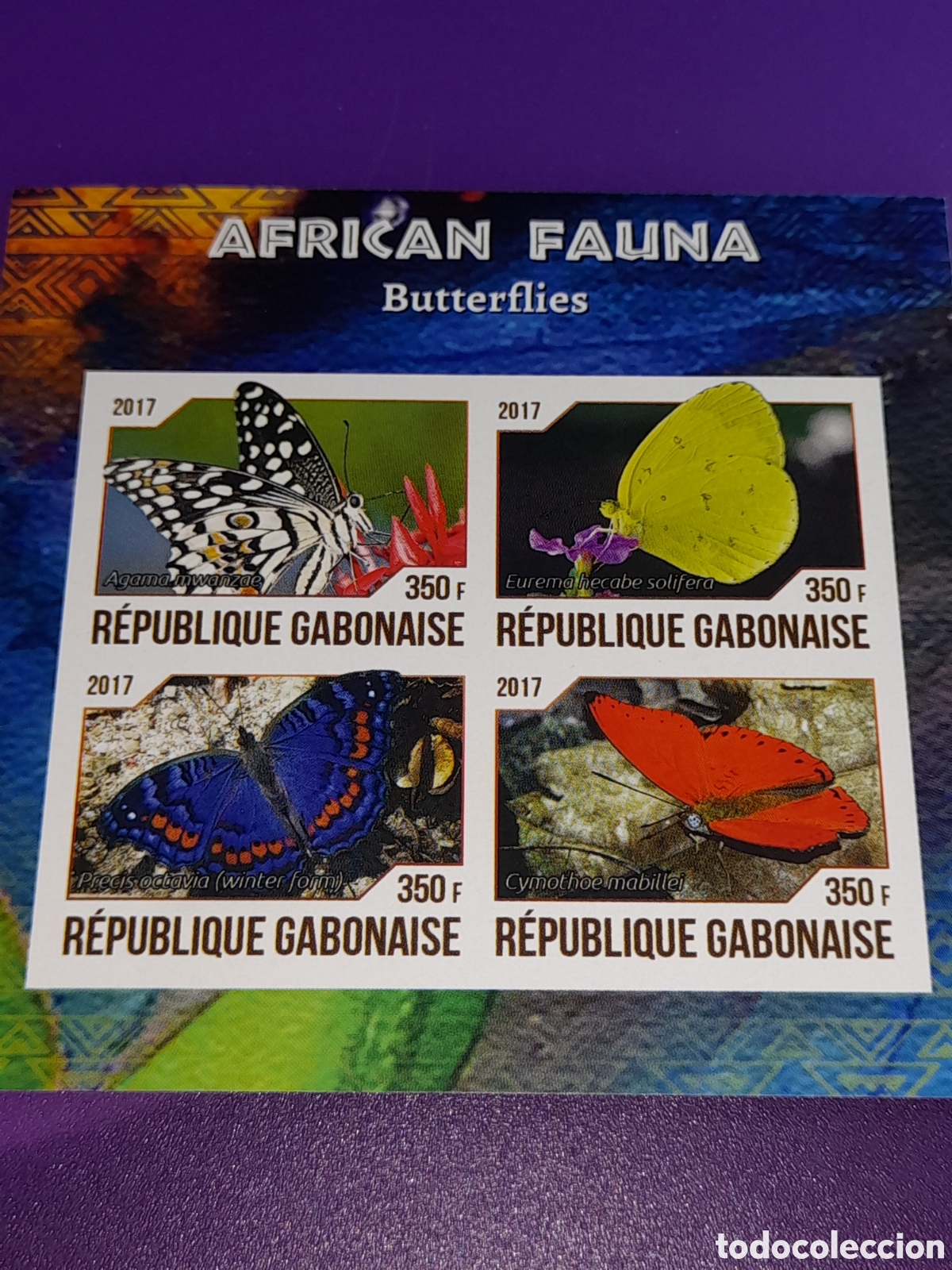 Sellos: HB Gabon nuevo/sd 2017. Mariposas. Polillas. Insectos. Fauna. Animales. Flores. Naturaleza.