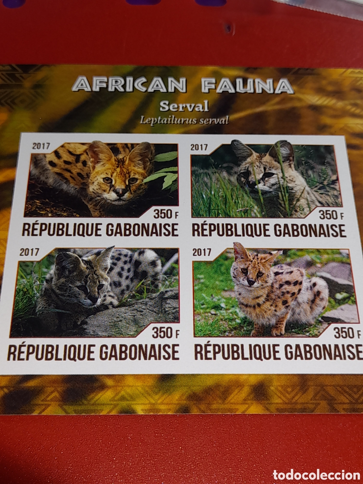 Sellos: HB Gabon nuevo/sd 2017. Serval. Leopardo jaspeado. Gatopardo. Fauna. Felinos. Animales salvajes.