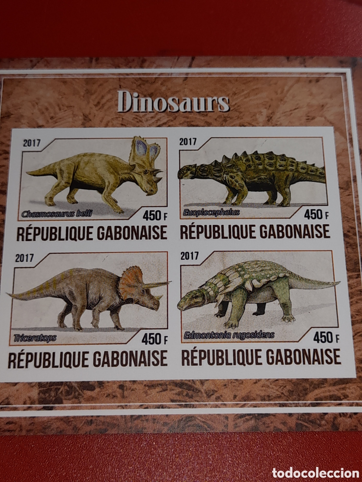 Sellos: HB Gabon nuevo/sd 2017. Animales prehist&oacute;ricos. Fauna jur&iacute;dica. Naturaleza. Dinosaurio.