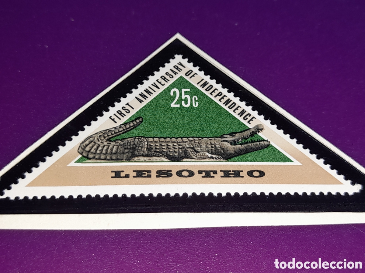 Sellos: Sello (1/3v) Lesotho nuevo 1967. 1Aniv independencia. Fauna. Cocodrilo Nilo. Caim&aacute;n. Reptiles.