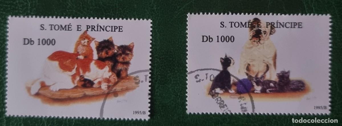 Sellos: 2 SELLOS USADOS S. TOME E PRINCIPE 1995 TEMA GATOS Y PERROS