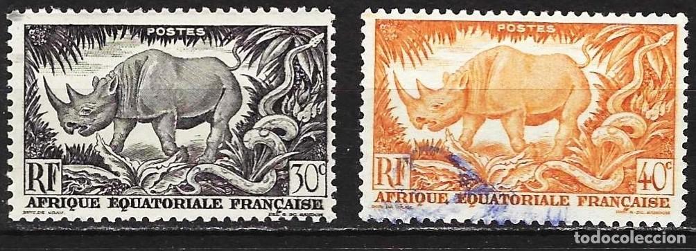 Sellos: &Aacute;frica Ecuatorial francesa (AEF) 1937 - Mi 263 y 264 - YT 209 y 210 - Rinoceronte