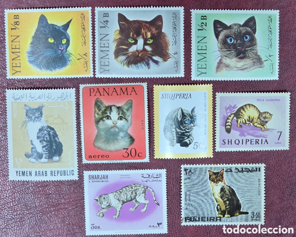 Sellos: Sellos postales tem&aacute;ticos de gatos de varios pa&iacute;ses.&nbsp;1968