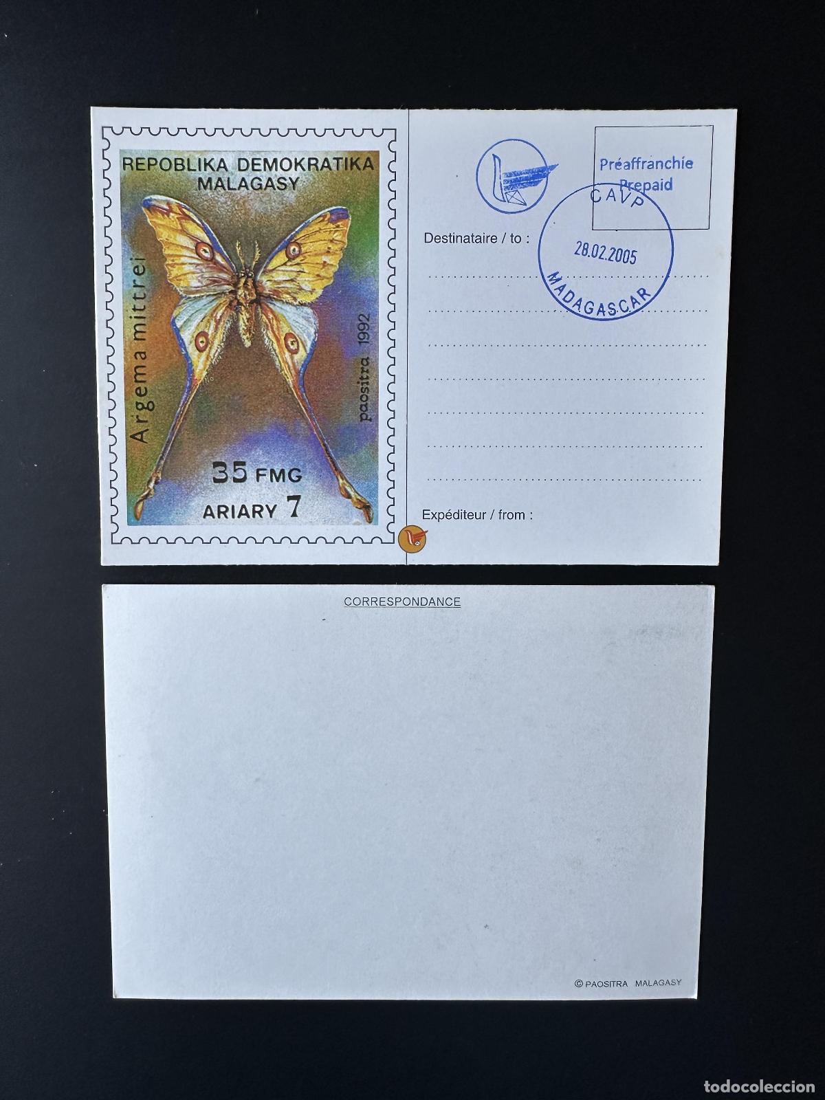 Sellos: &iquest;Madagascar 1992? Mi. 1368 cancel&oacute; la sobrecarga local de papeler&iacute;a Papillon Postal