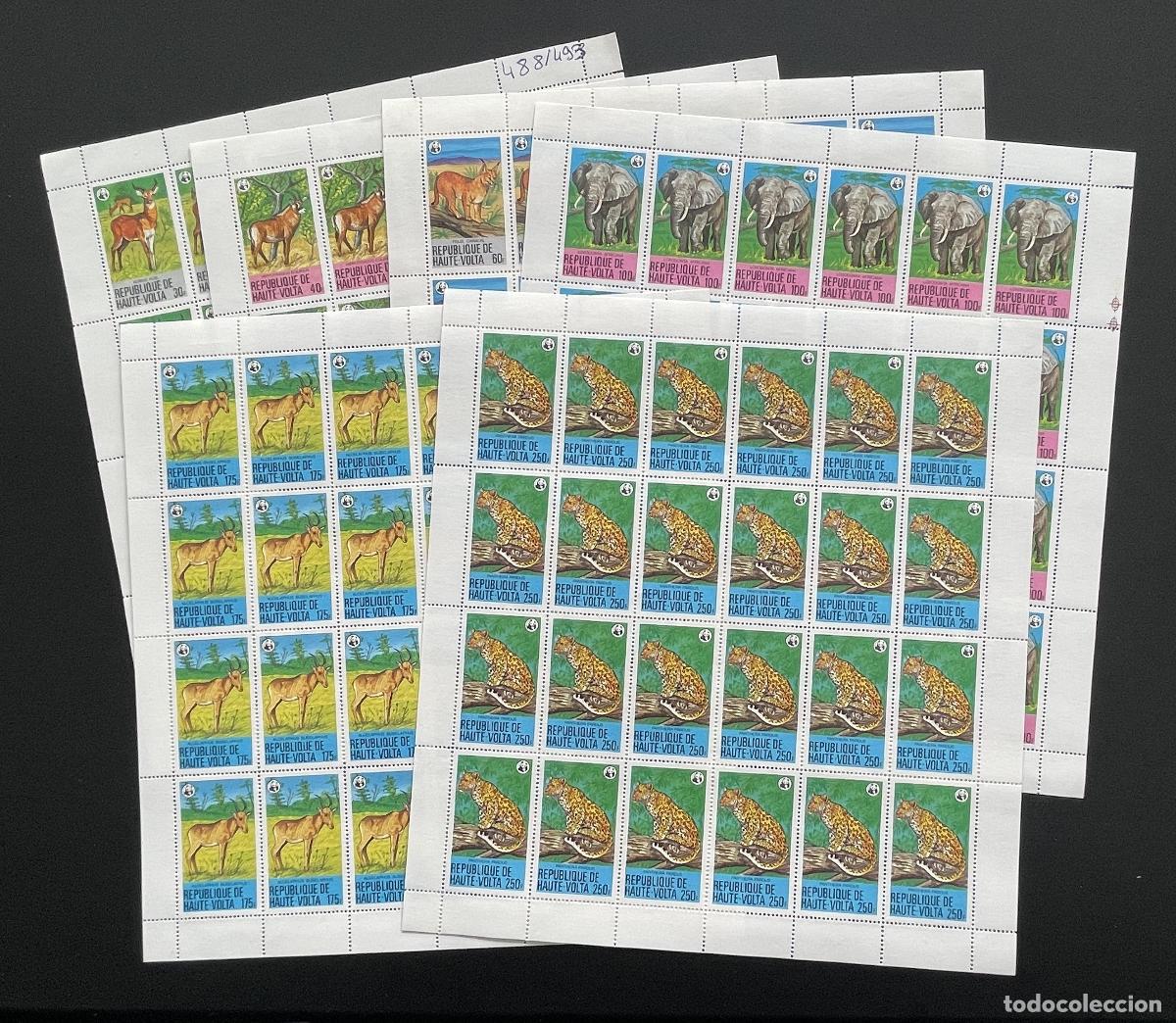 Sellos: Alto Volta 1979 YT 488-493 bloque WWF fauna elefante leopardo ant&iacute;lope