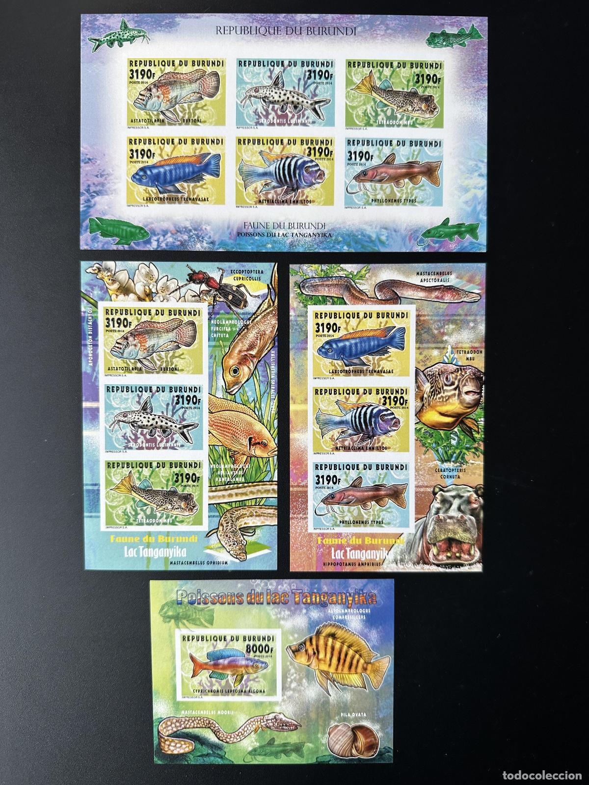 Sellos: Burundi 2014 Mi. 3415 - 3420 Bl. 445 447 ND Peces y Lago Tanganica IV