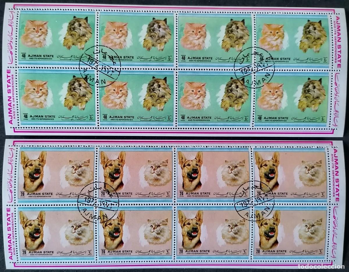 Sellos: AJMAN 1972 - 2 HB RAZAS DE PERROS Y GATOS *