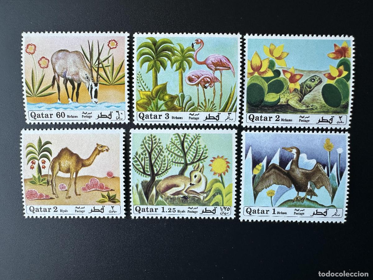 Sellos: Qatar 1971 Mi. 445 - 450 Fauna Flora Animales Gacela P&aacute;jaro Tortuga Camello