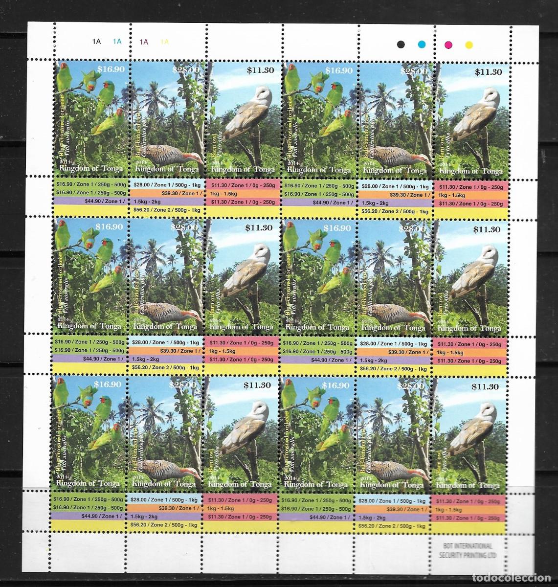 Sellos: TONGA 2014, SERIE SG 1756/58 - HOJA ENTERA 6 SERIES - FAUNA - AVES DE TONGA. MNH.