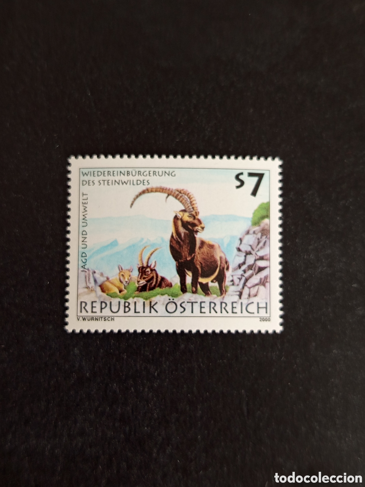 Sellos: AUSTRIA, 2000. Caza y medio ambiente. Cabra mont&eacute;s . Pedido m&iacute;nimo 3 &euro;. Ver fotos.Sello sin circular