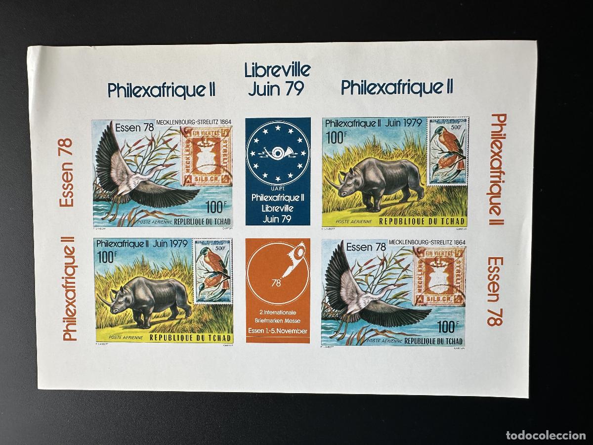 Sellos: Chad 1978 Mi. Bl. 829-830 aves rinocerontes de Dakota del Norte engomadas Philexafrica Libreville