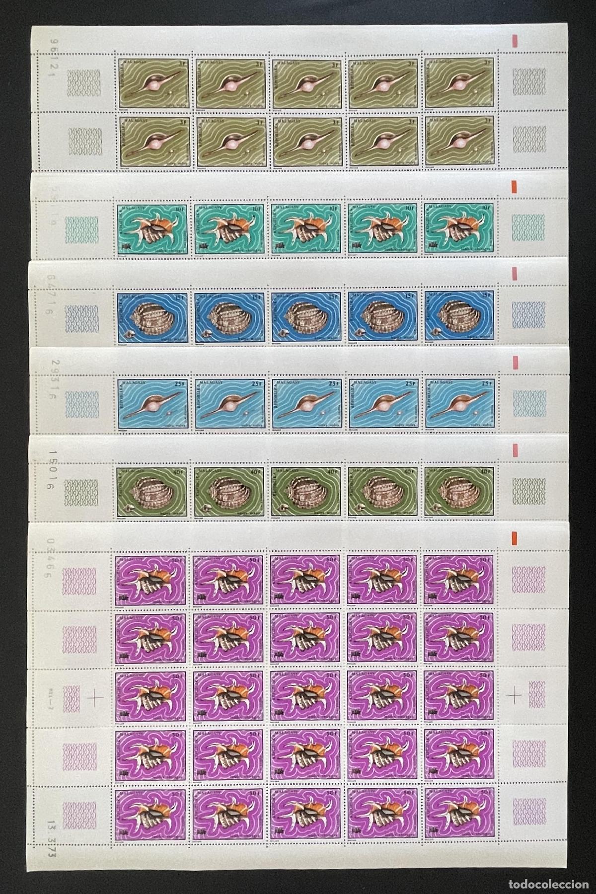 Sellos: Madagascar 1973 YT 516-521 tabla conchas fauna marina moluscos