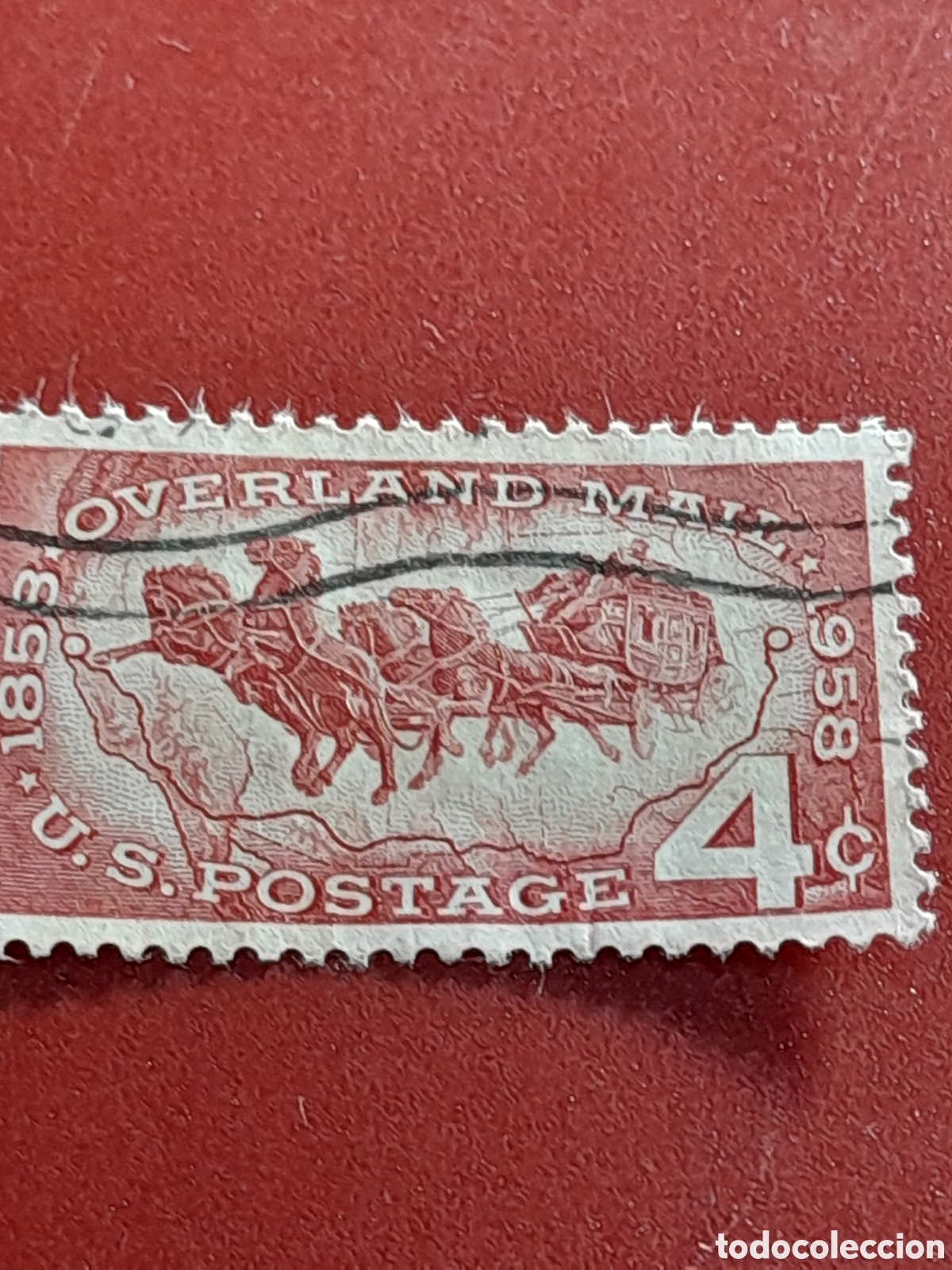 Sellos: Sello Estados Unidos mtdo/udo 1958. 100Aniv correo terrestre. Caballo. Carruaje. Carreta. Diligencia
