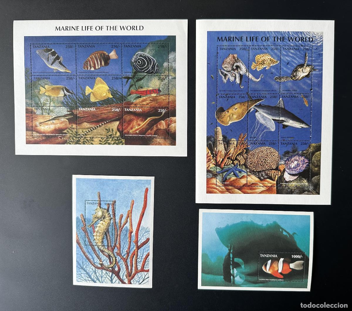 Sellos: Tanzania 1998 Mi. 2857-2874 Bl. 387-388 Vida marina peces coral fauna oc&eacute;ano