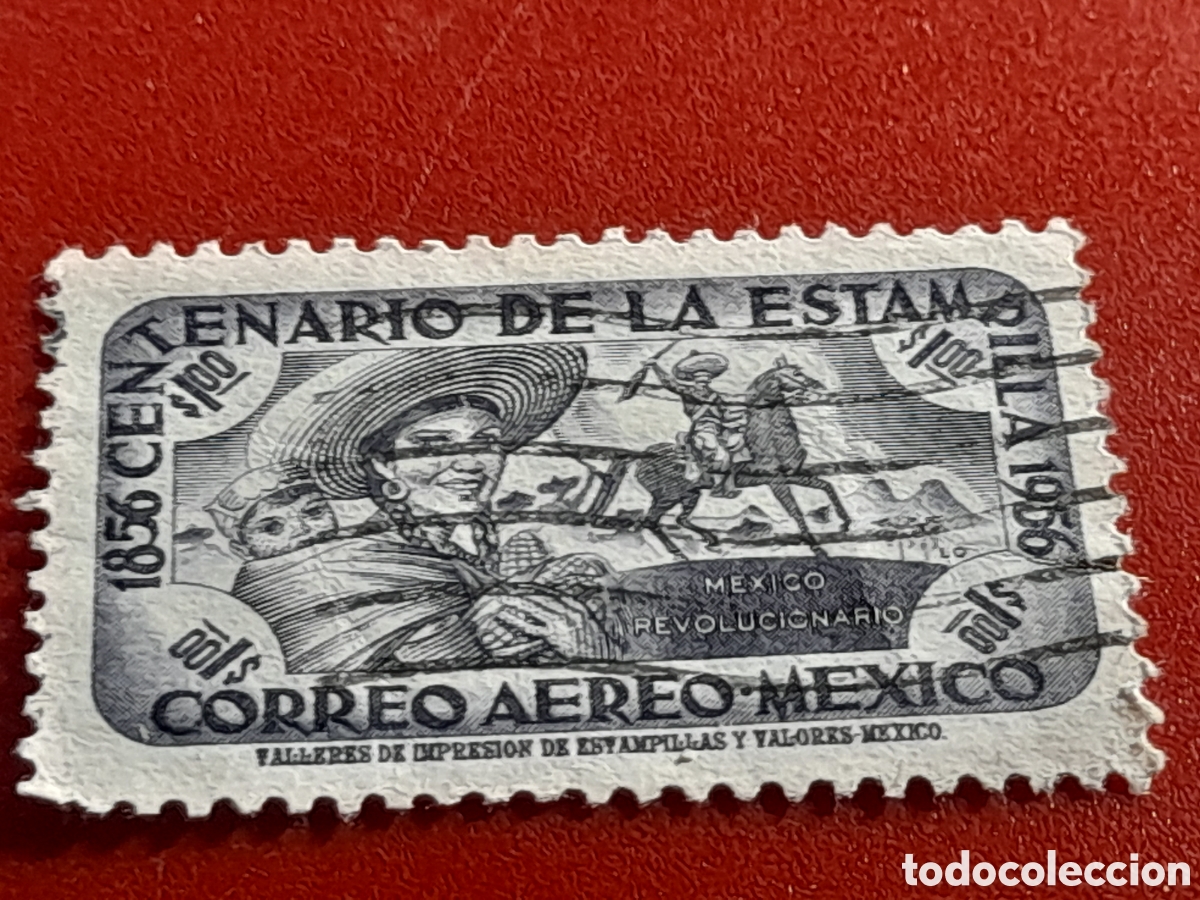 Sellos: Sello (1/6v) Mexic mtdo/udo 1956. 100Aniv sello mexicano. Caballo. Rifle. Mujer. Fauna Mam&iacute;fero Anim